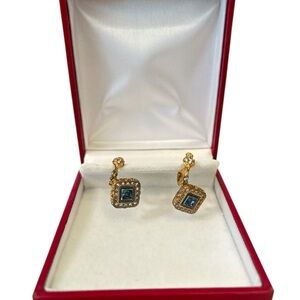 Artisan made Gold plated 925 marked Blue black Byzatine dangle pierced Earrings